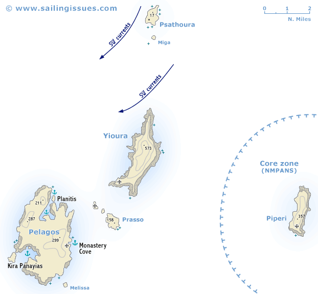 Sailing map of Pelagos, Piperi, Yioura, Psathoura of Kira Panayia.