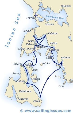 Zeilvakanties Ionische zee - Lefkas - route plaatje