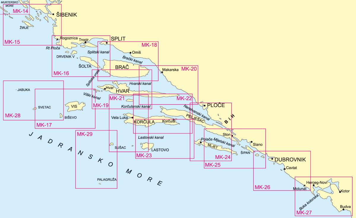 Sailing charts and maps of Split Croatia yacht charters