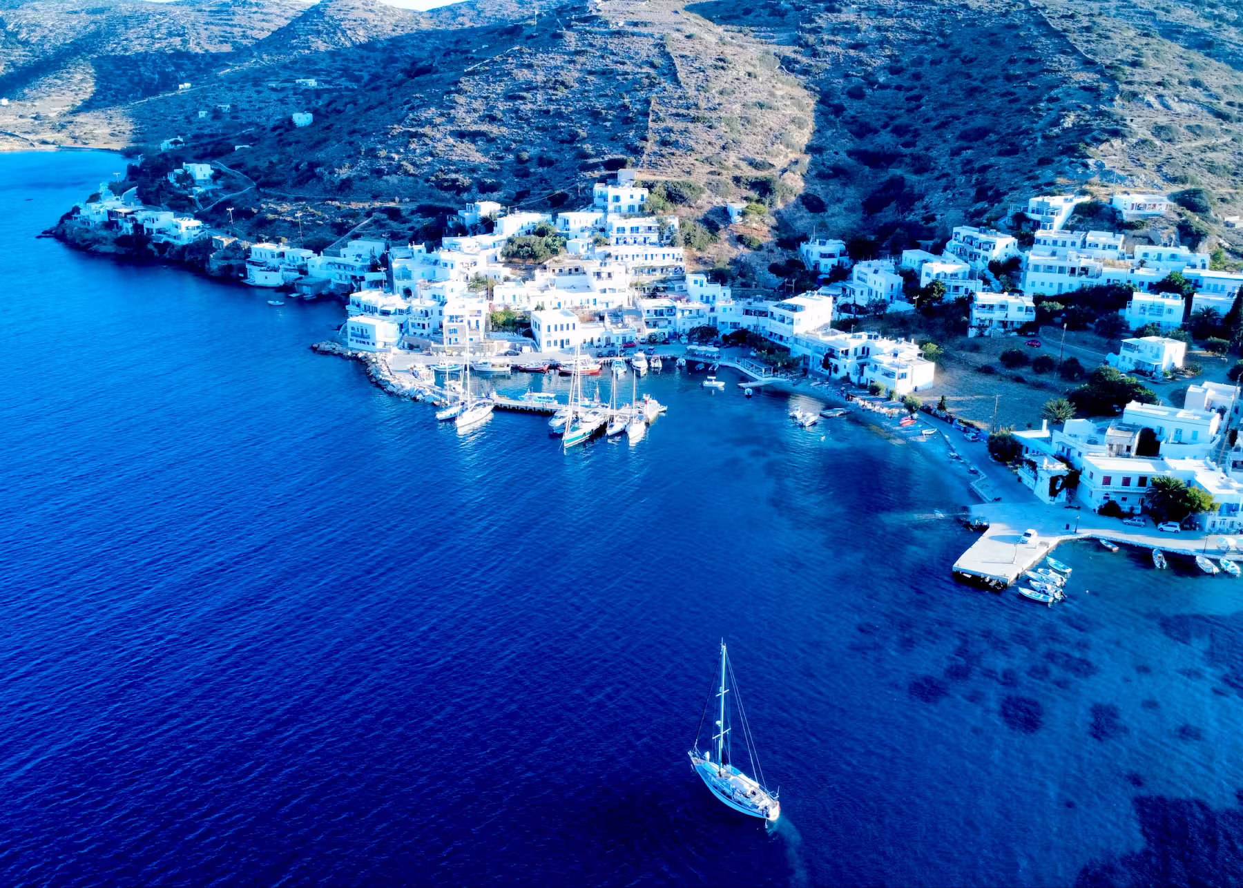 Sailboats and yachts in the Katapola port, Amorgos island