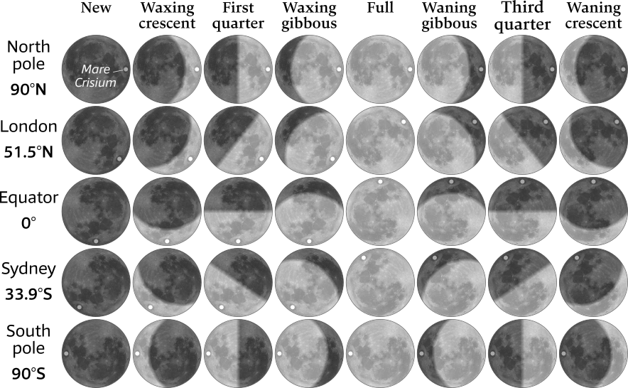 Moon phases by latitude