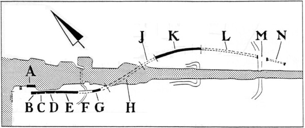 The likely route of the Diolkos, with is now interrupted by the Corinth Canal.