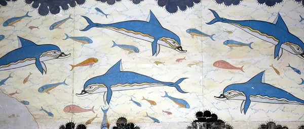 A detail of the dolphin fresco, the Minoan palace of Knossos, Crete, (1700 – 1450 BCE).