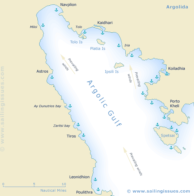 Sailing map of the Argolic Gulf