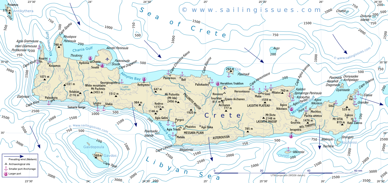Sailing map of Crete - yacht charters in Greece