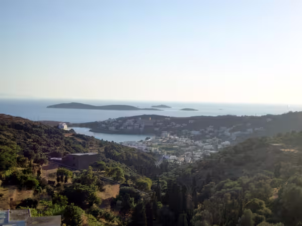 Batsi port on Andros, Gavrionisi, Megalo island in the distance
