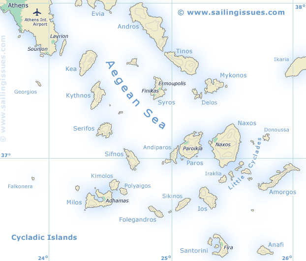Sailing map of the Cyclades