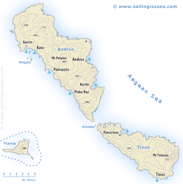 Sailing map of Tinos and Andros