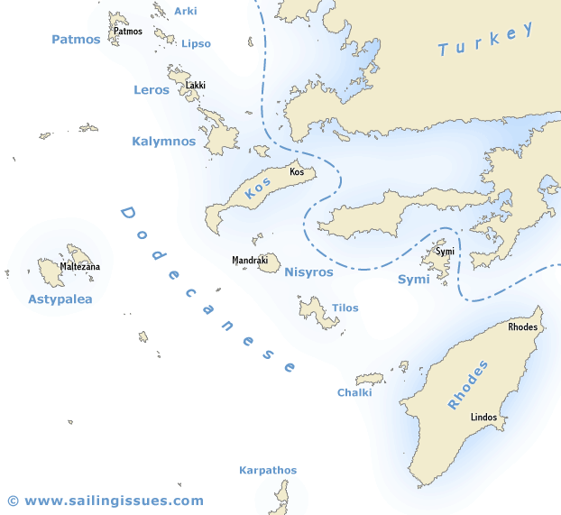 Sailing map of the Dodecanese