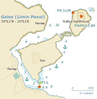 Nautical Map Gaios port, Paxos, Paxi, Paxoi