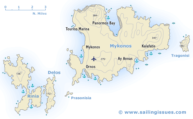 Sailing map of Mykonos Delos