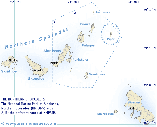 Sailing map of the Northern Sporades