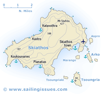 Sailing map of Skiathos and yacht charters