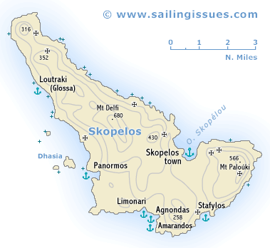 Sailing map of Skopelos and yacht charters