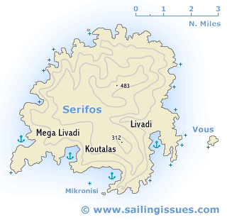 Sailing map of Serifos, Cyclades - Yacht charters in Greece