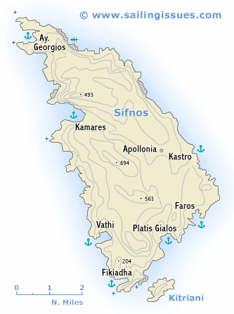 Sailing map of Sifnos, Cyclades - Yacht charters in Greece