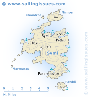 Sailing map of Symi - Yacht charters in the Dodecanese