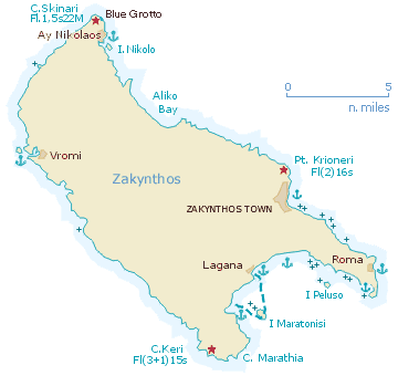 Sailing map of Zakynthos