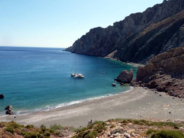 At anchor off Tholos (Theologos) beach on Tilos island.