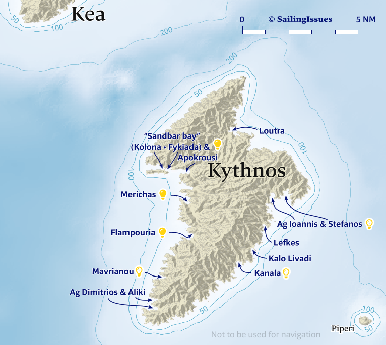 Kythnos ports and island nautical charts