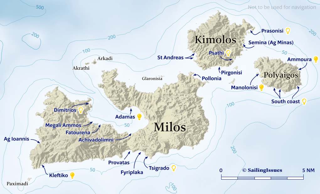 Milos, Kimolos port and island nautical charts