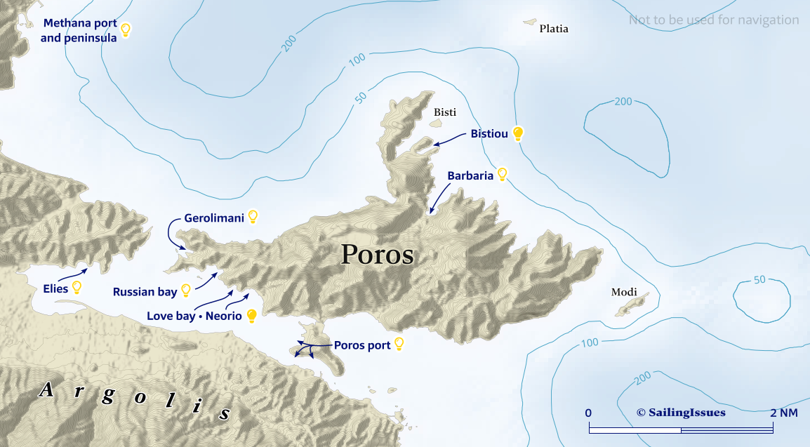 Poros port and island nautical charts