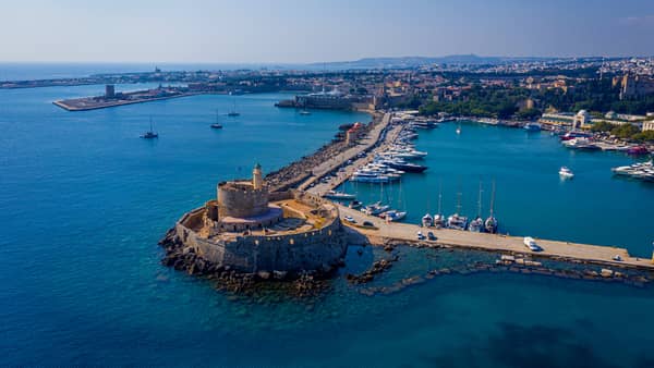 Mandraki anchorage in Rhodes.