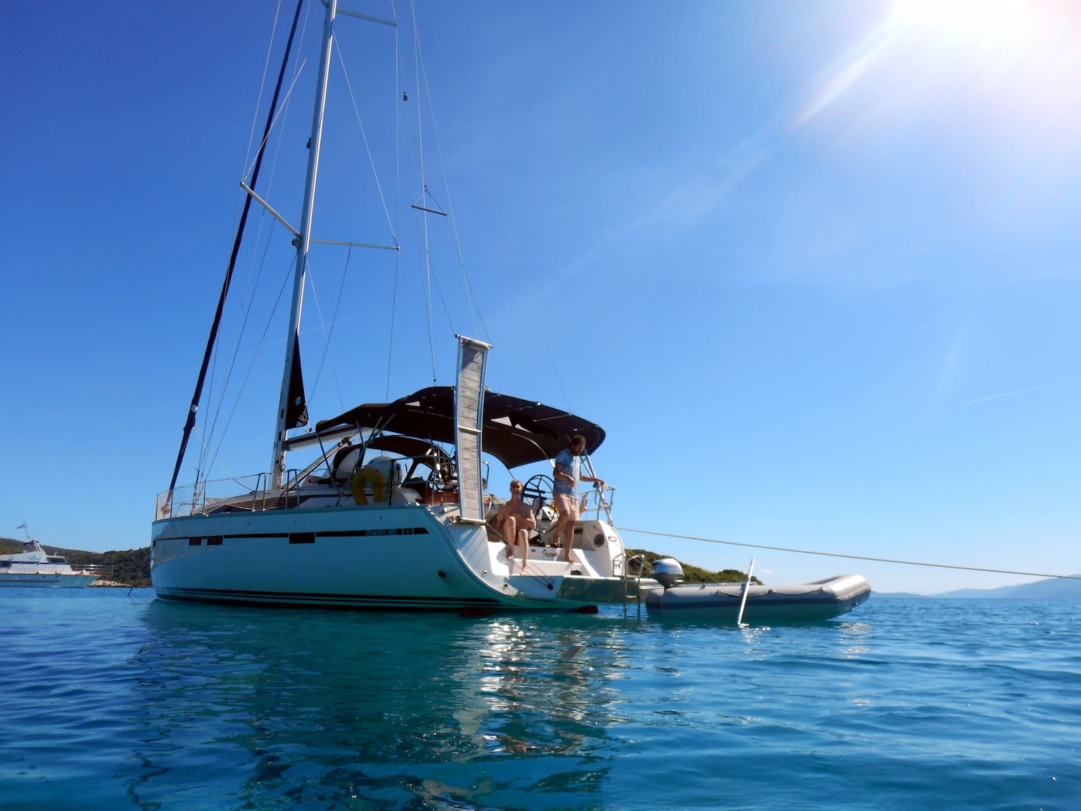 Swimming in Agios Petros – note the friendly Thalassa Foundation folks