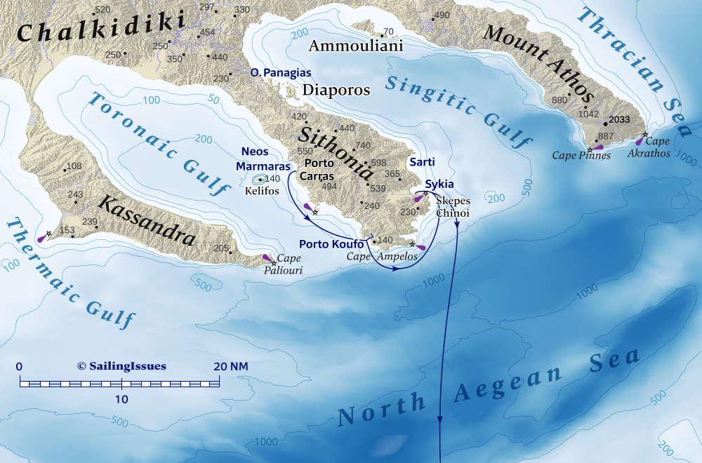 Route map of the Chalkidiki sailing Northern Sporades