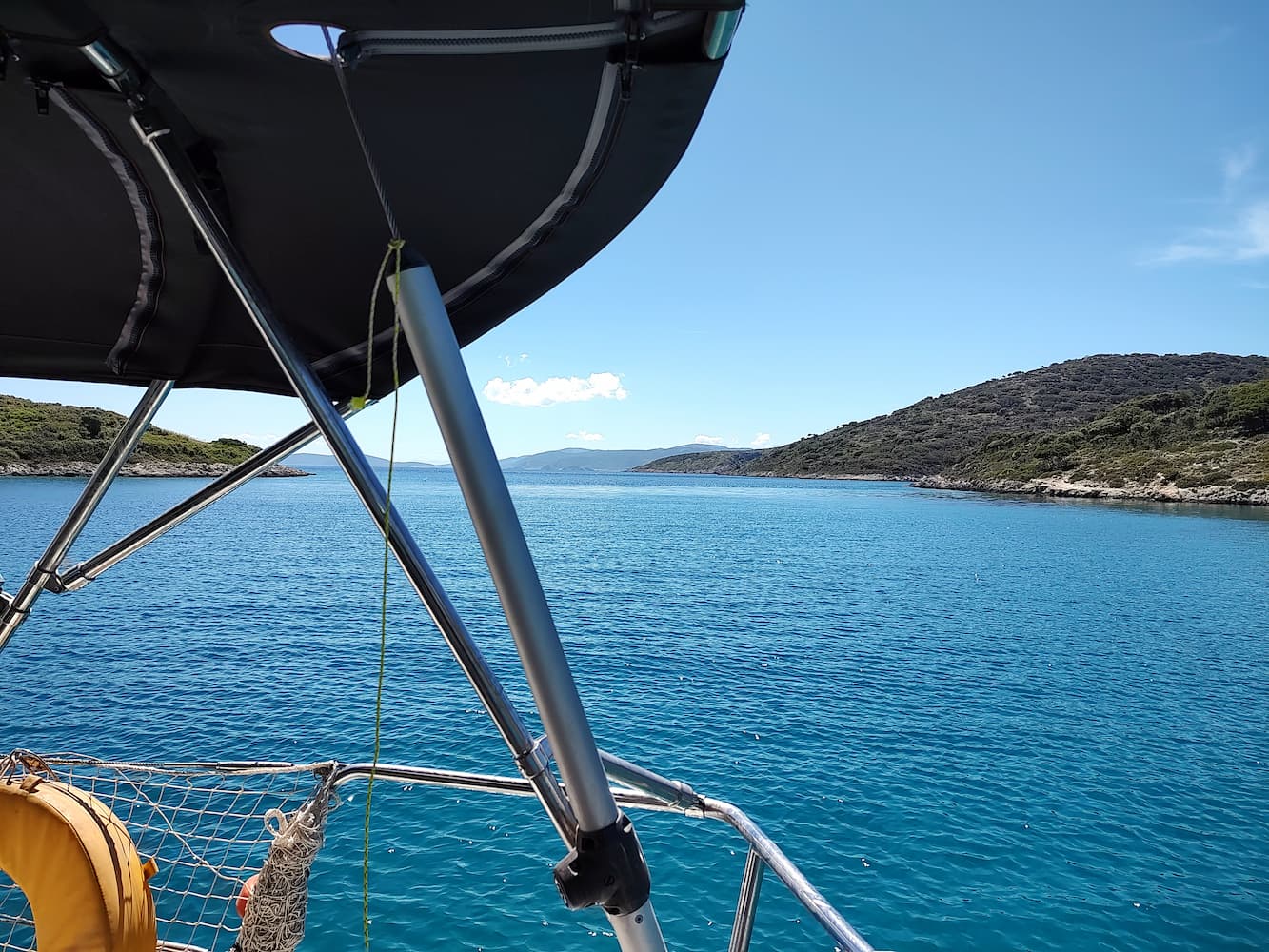 The narrow entrance of Planitis – looking into the north bay on Kyra Panagia.