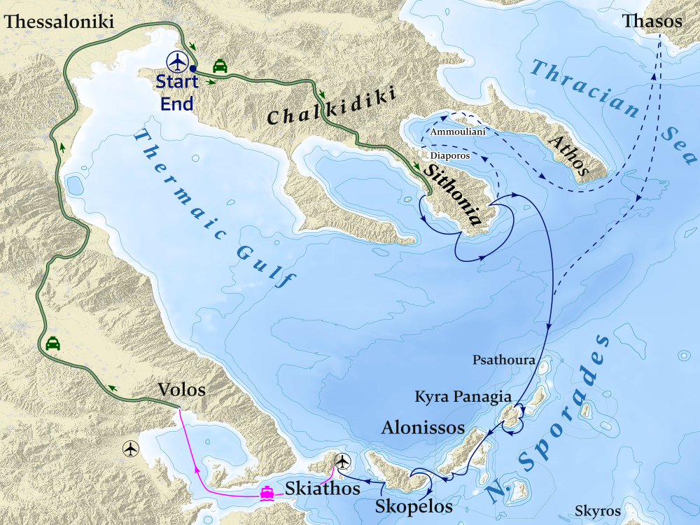 Overview map sailing vacations Northern Sporades