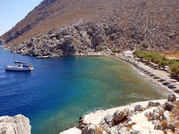 St Nicholas anchorage in Pedi by on Symi island.