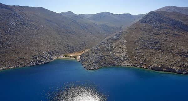 Symi: Nikolaos beach and anchorage in Pedi bay