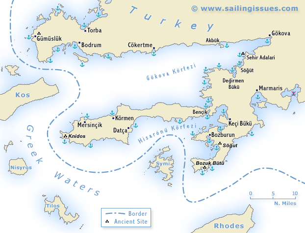Turkey - the Carian coast sailing map - Bodrum and Marmaris.