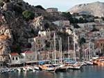 Symi port in the Dodecanese - Lots of Turkish gulets visits Greek waters too.