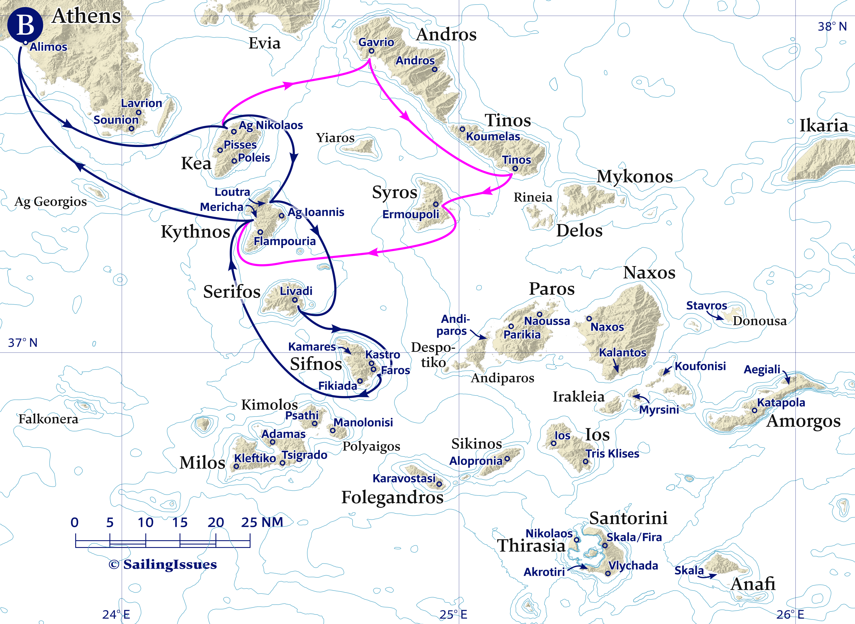 Yacht charters: Route B Athens South or East with every night in port