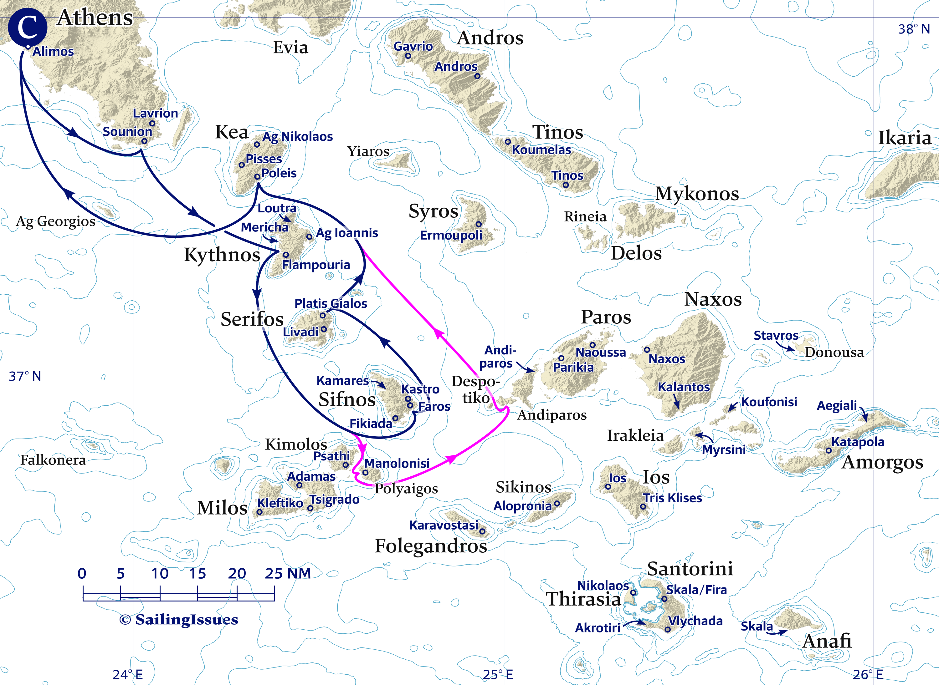 Yacht charters: Route C Athens southbound, all anchorages