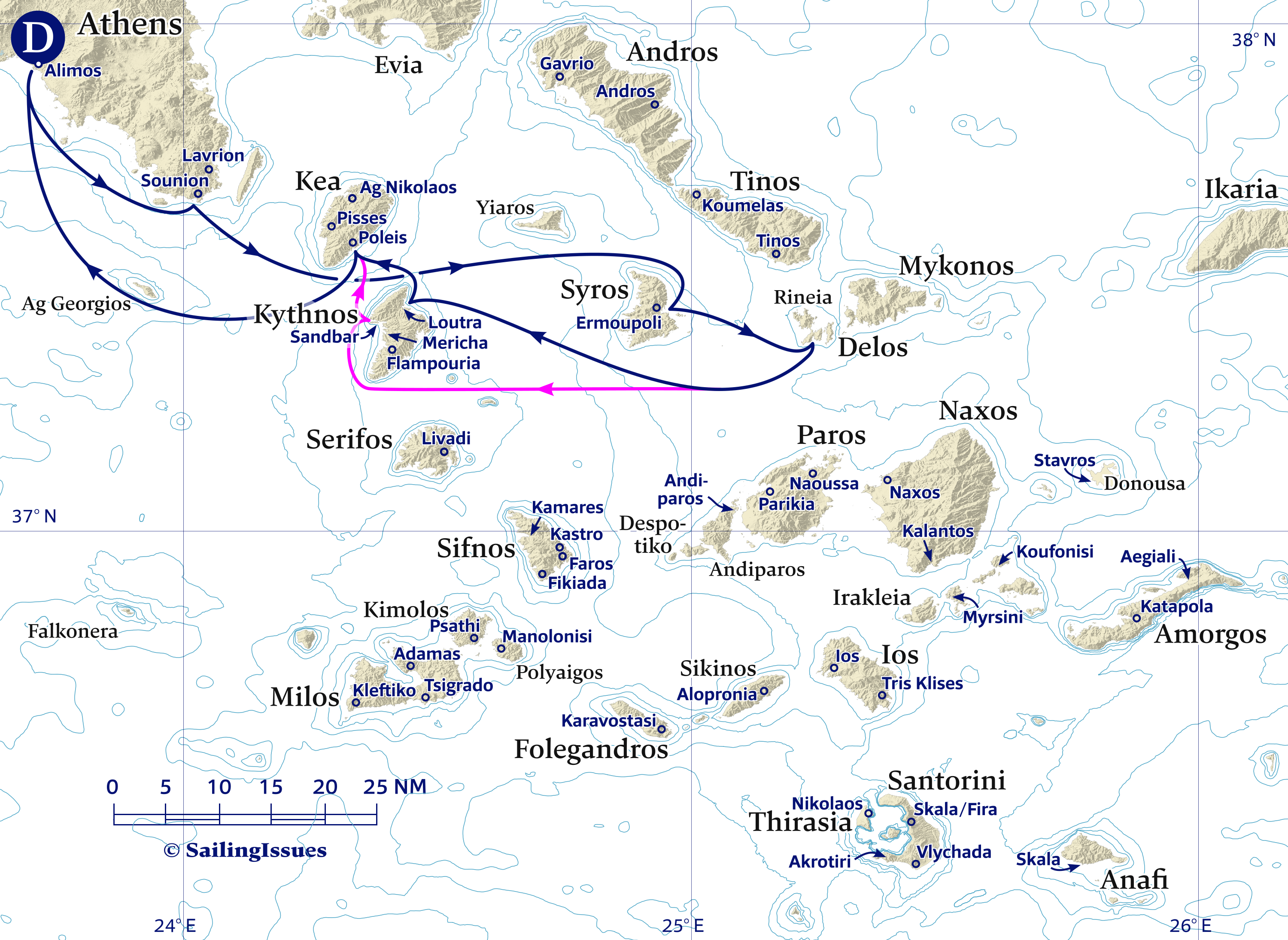 Yacht charters: Route D  ESE, Delos & top anchorages