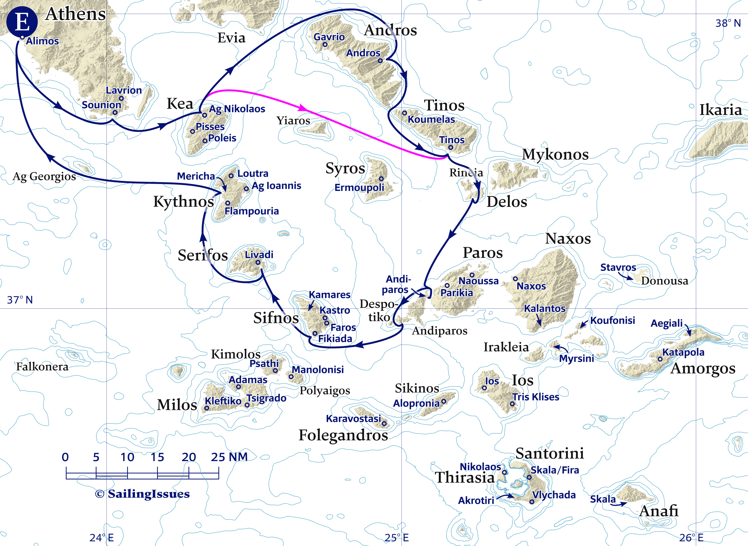 Yacht charters: Route E Eastbound archaeology + Delos, Andiparos and Despotiko