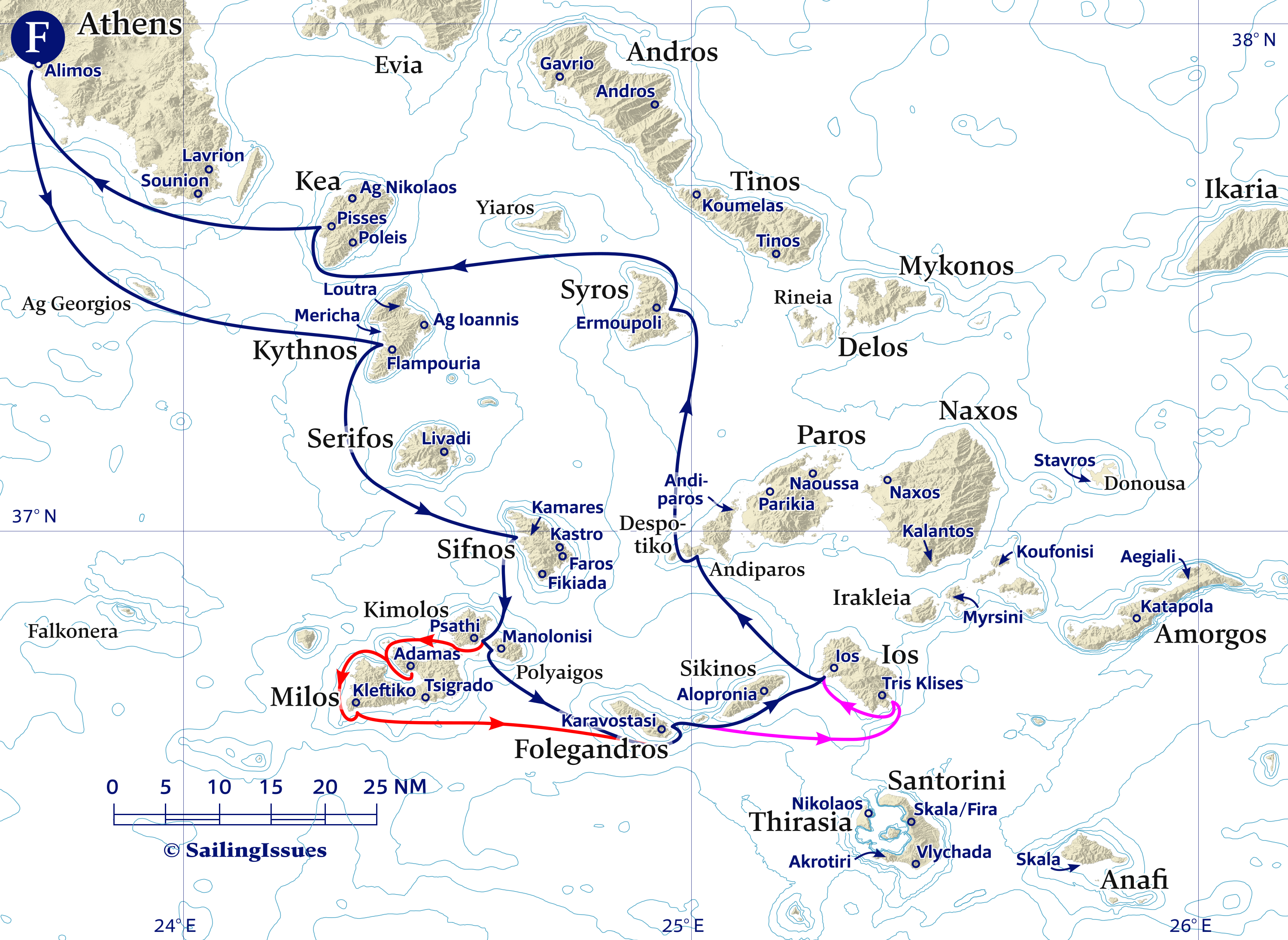 Yacht charters: Route F Athens southbound counterclockwise
