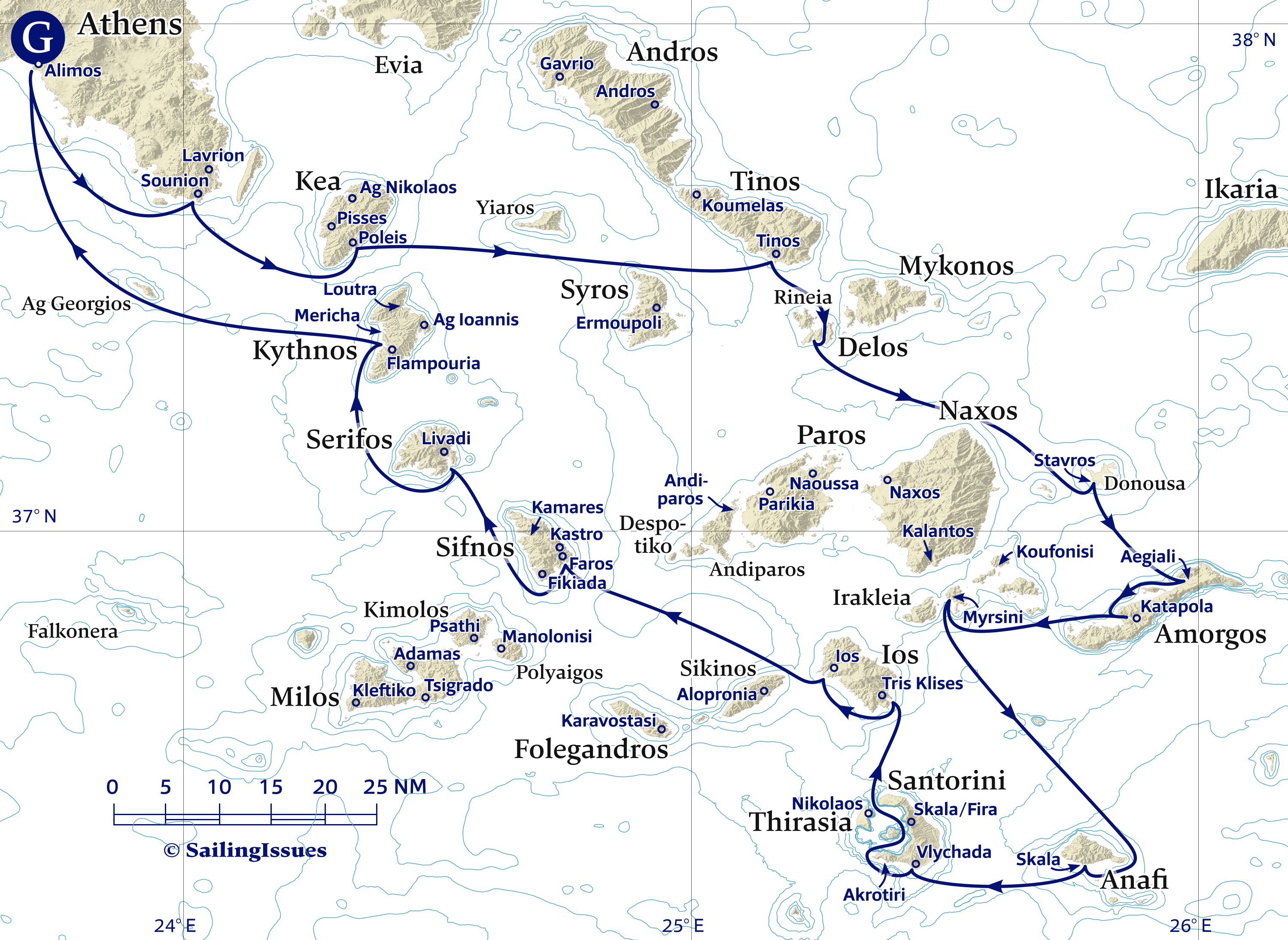 Yacht charters: Route G Athens three weeks into the Cyclades