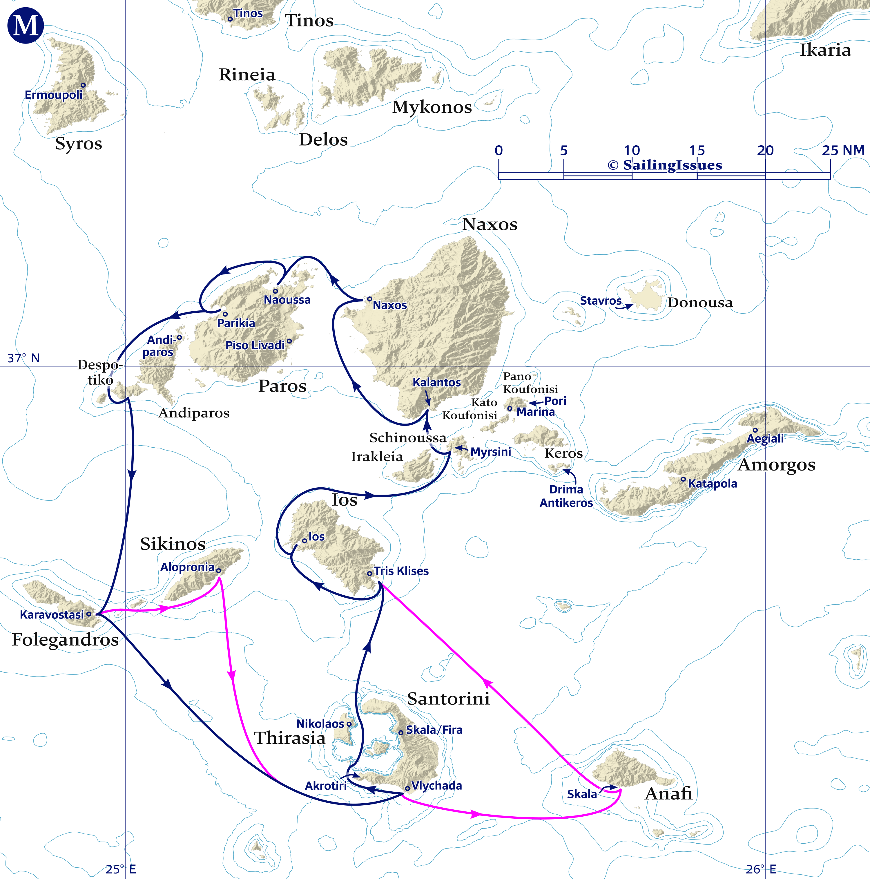 Yacht charters: Route M Central and South Cyclades: Santorini 2 weeks