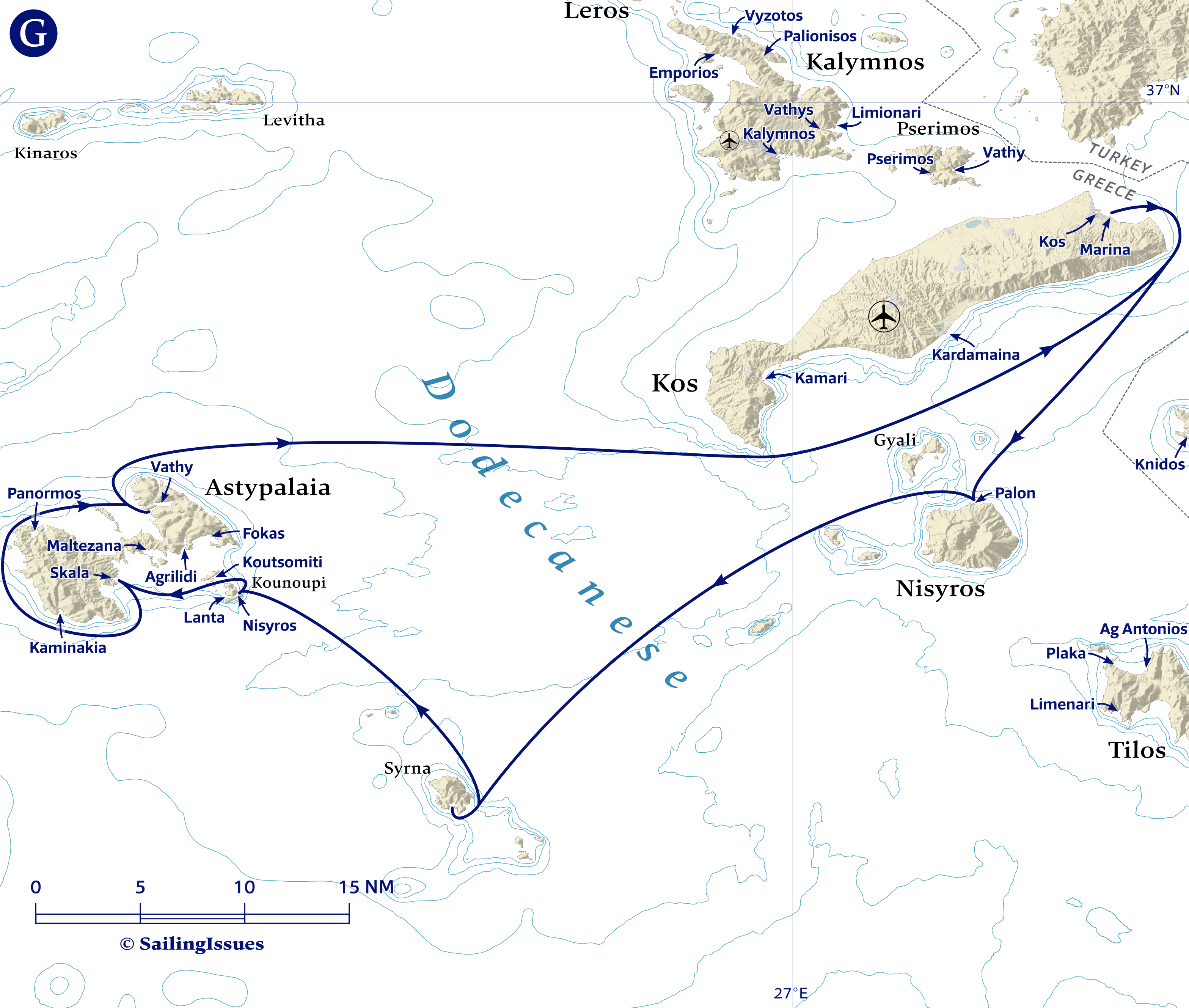 Yacht charters: Route G Westbound: Astypalaia, Kos sailing