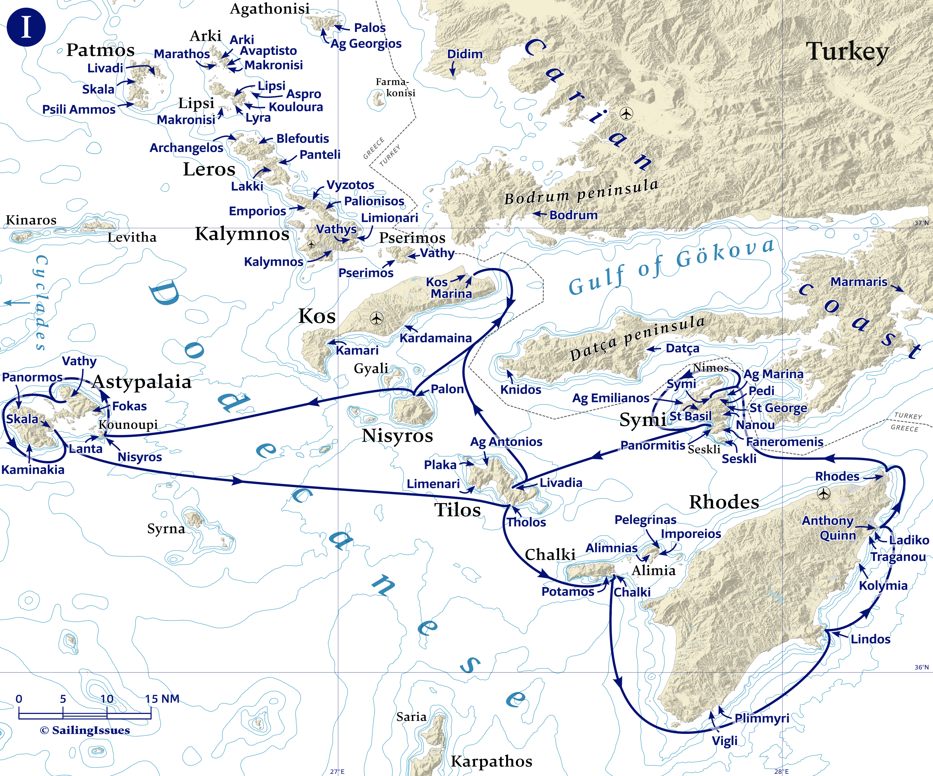 Yacht charters: Route I Sailing Astypalaia and Rhodes in full