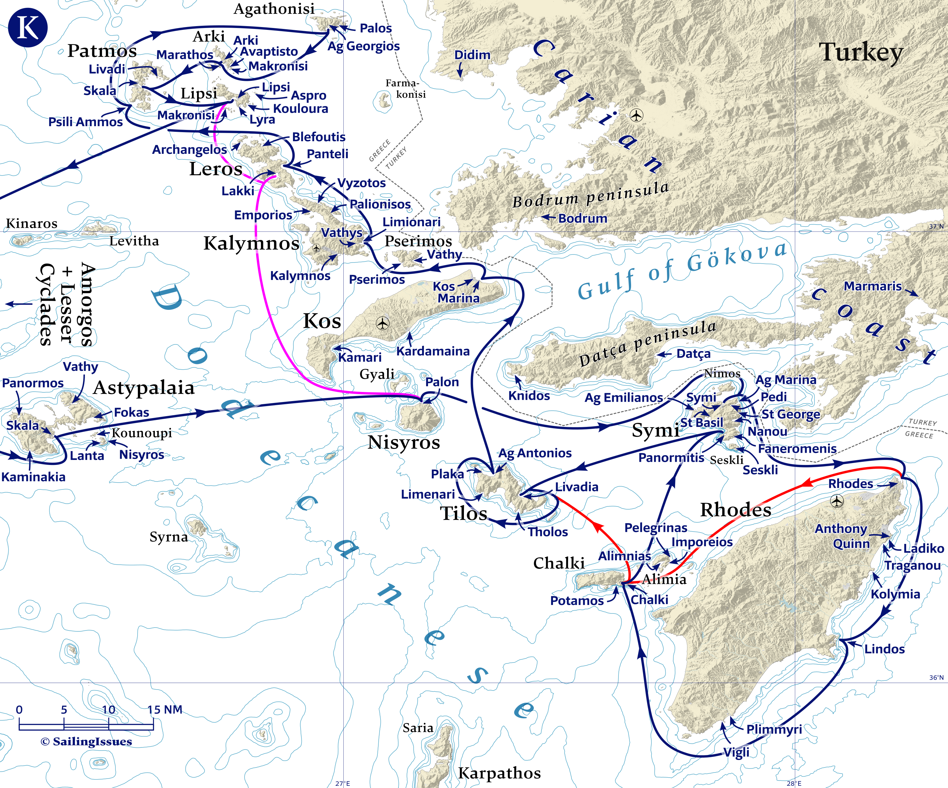 Yacht charters: Route K All the major sights of the Dodecanse: Sailing Kos
