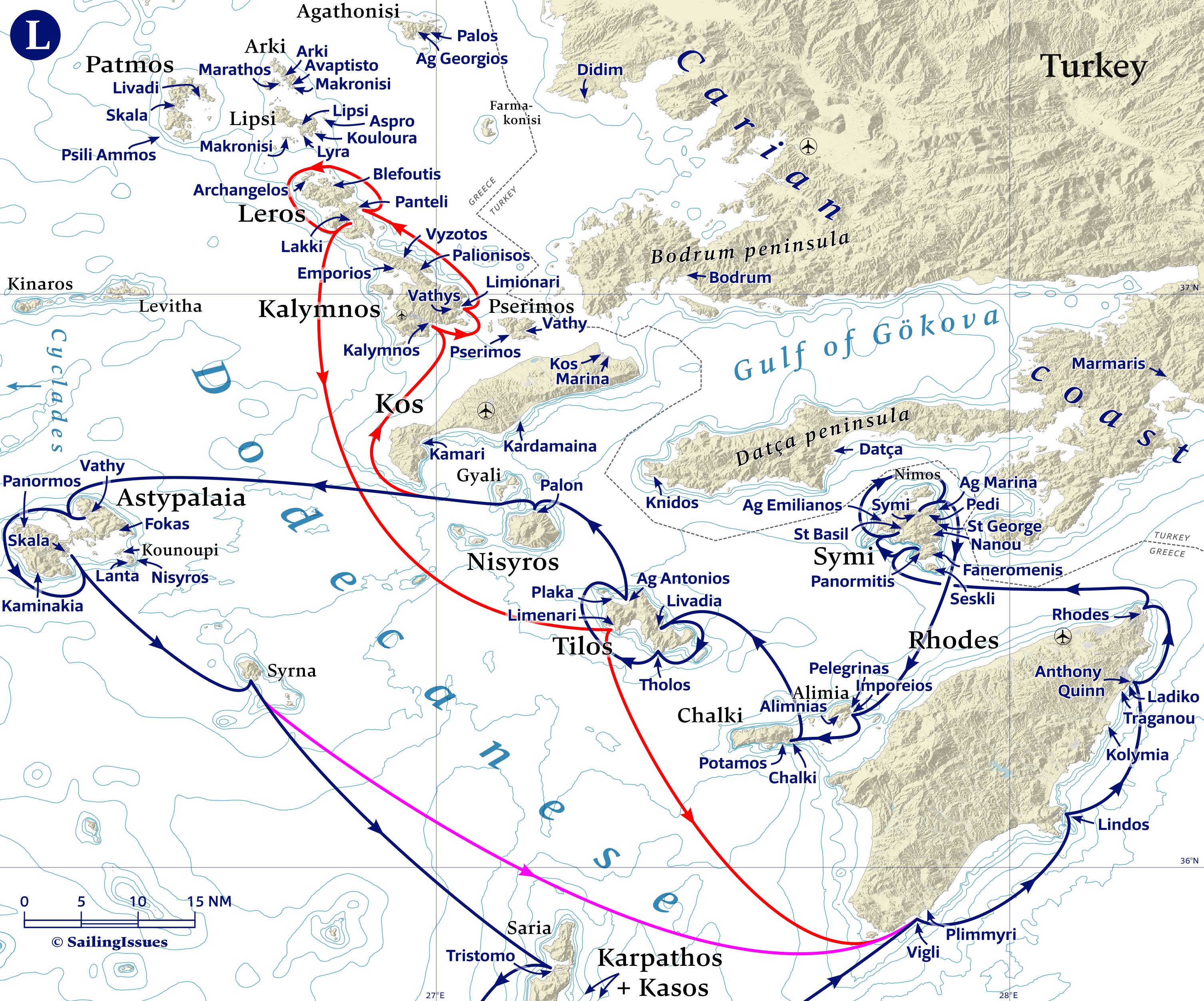 Yacht charters: Route L Circumnavigating Rhodes, Symi, Tilos, Astypalaia & Karpathos, Sailing Dodecanese