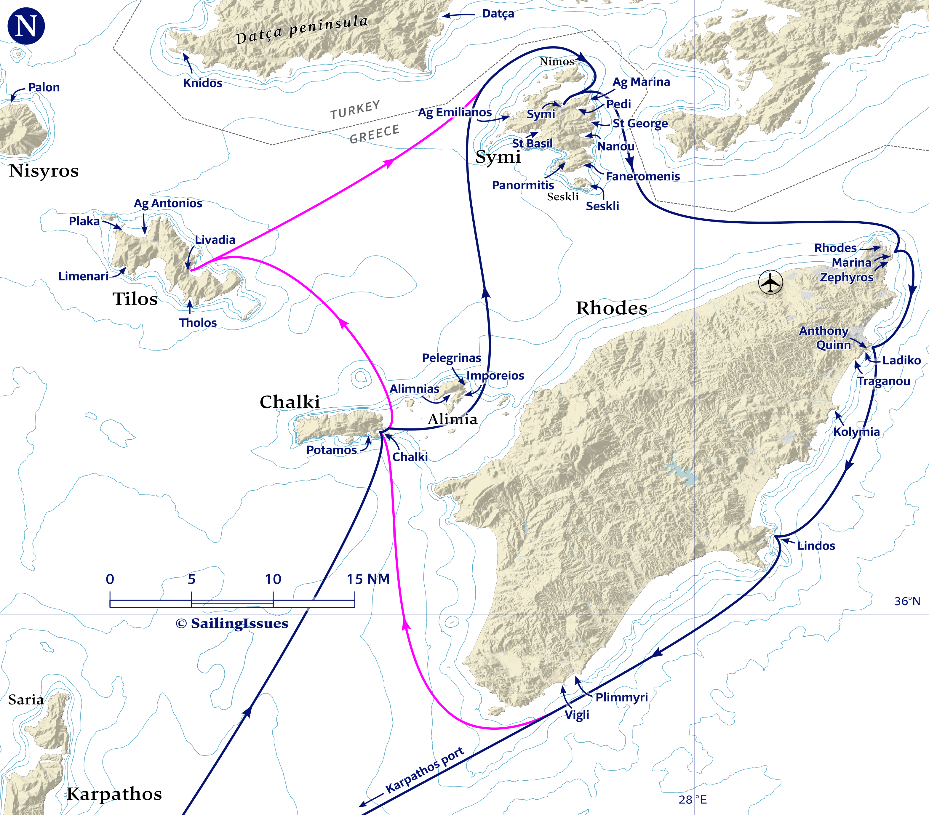 Yacht charters: Route N Rhodes circumnavigation plus Karpathos