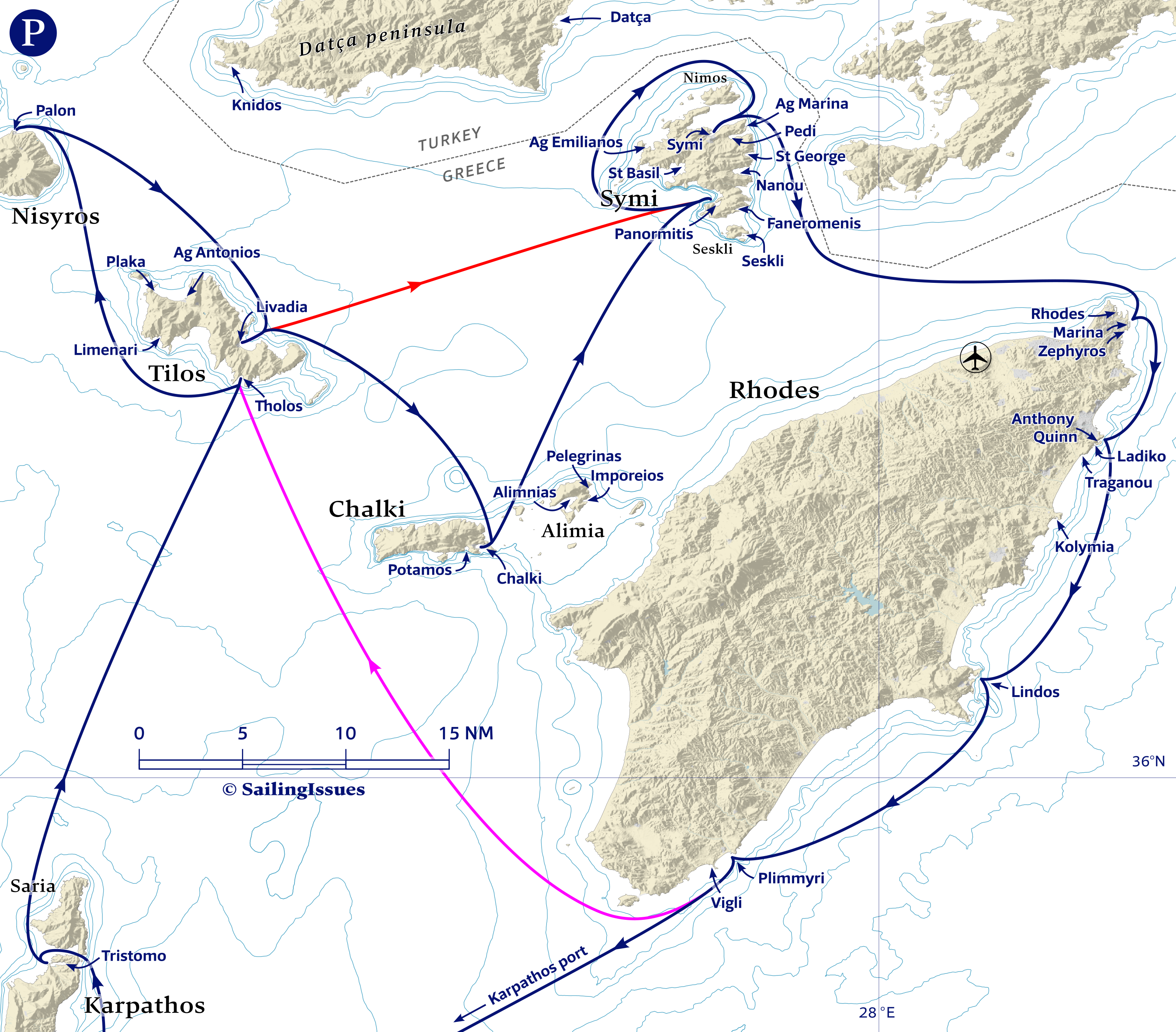 Yacht charters: Route P Rhodes in full with Karpathos: sailing Dodecanese