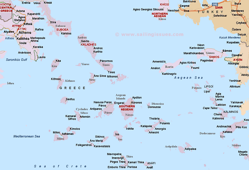 Map of Cyclades Greece
