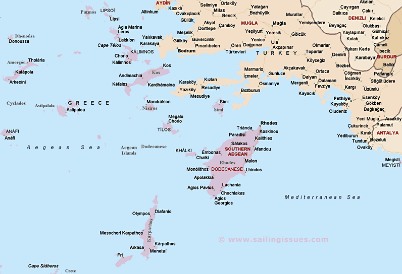 Map of Dodecanese Greece